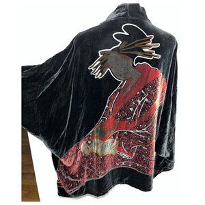 Chico's Design Asian Woman Burnout Black Open Jacket, Long Sleeve, Size 2, or L